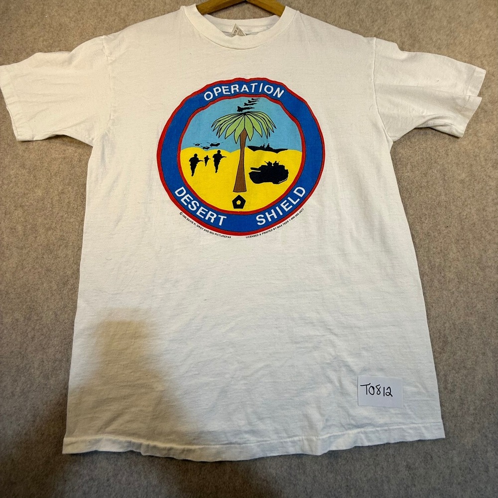 Vintage 1990 Operation Desert Shield T Shirt Hanes‎ Beefy-T White Large Gulf War